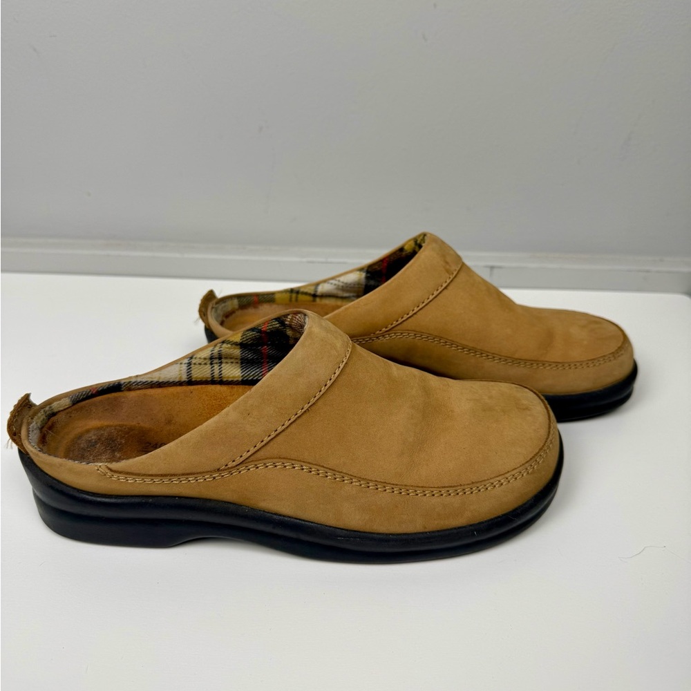 Birkenstock Tan Mule Clogs w/ Plaid Lining Womens Size 6